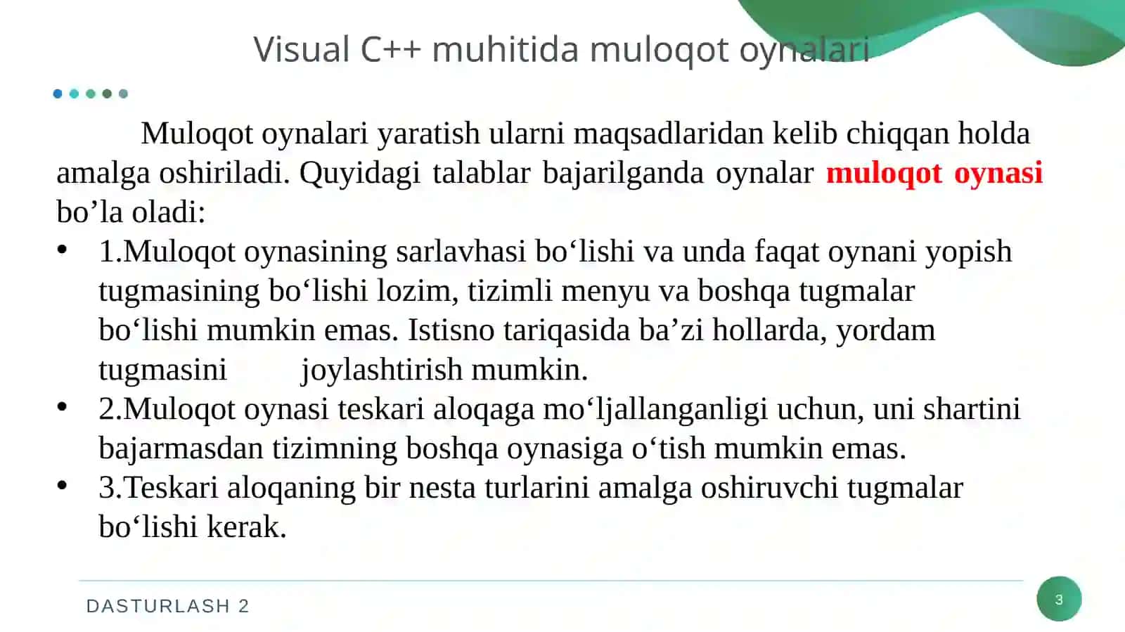 MULOQOT OYNALARI BILAN ISHLASH 3