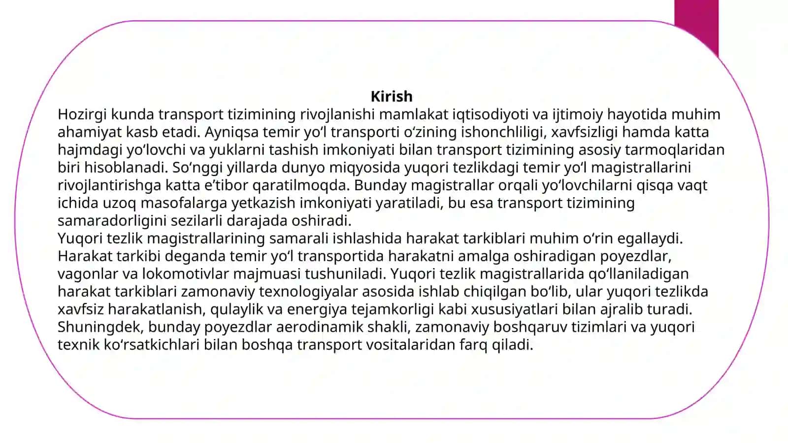 Yuqori tezlik magistrallarida harakat tarkiblari 3