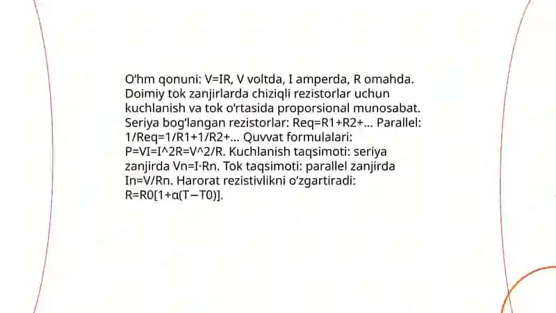 O‘zgarmas tok zanjirlari va ularni hisoblash 3
