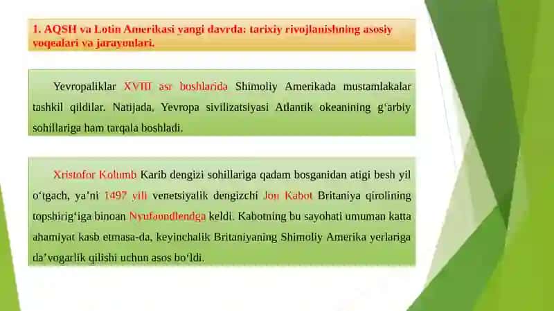 Aqsh va Lotin Amerikasi yangi davrda: Tarixiy rivojlanishning asosiy voqealari va jarayonlari 3