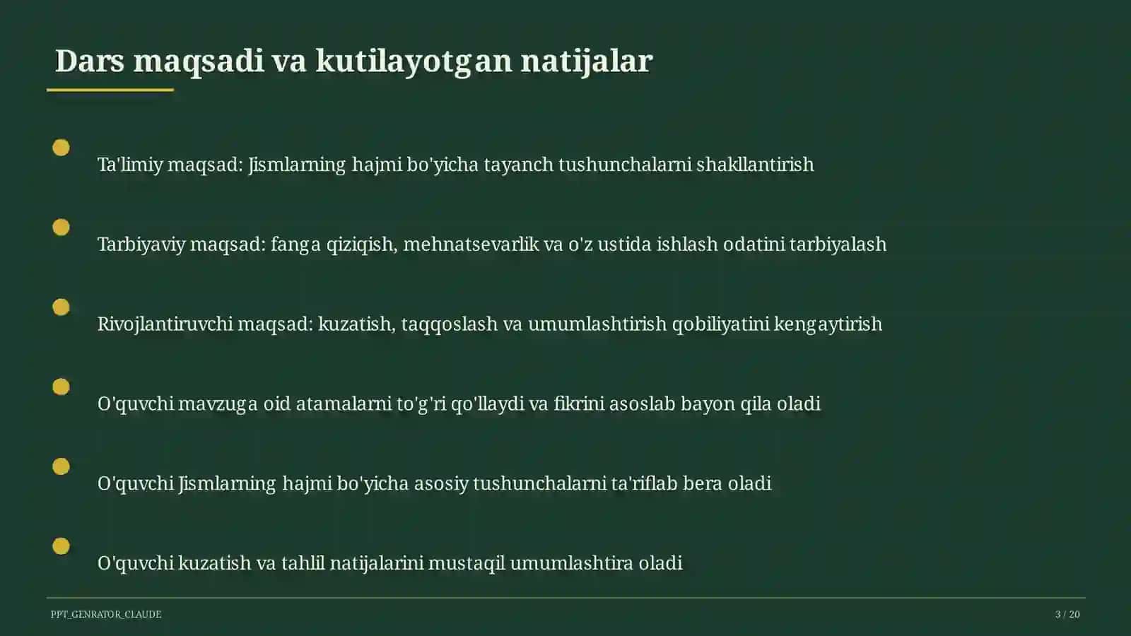 Jismlarning hajmi (11-sinf) 3