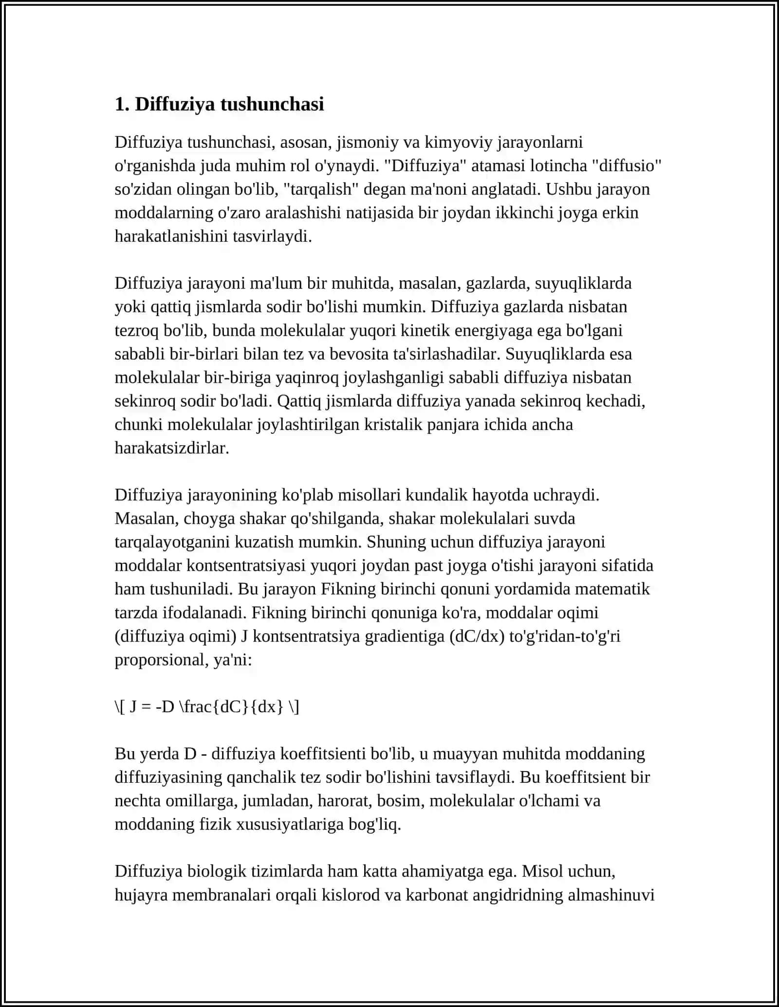 MUSTAQIL ISH Mavzu: KOʻCHISH HODISALARI. DIFFUZIYA, ISSIQLIK OʻTKAZUVCHANLIK VA QOVUSHQOQLIK. FAZAVIY OʻTISHLAR 3