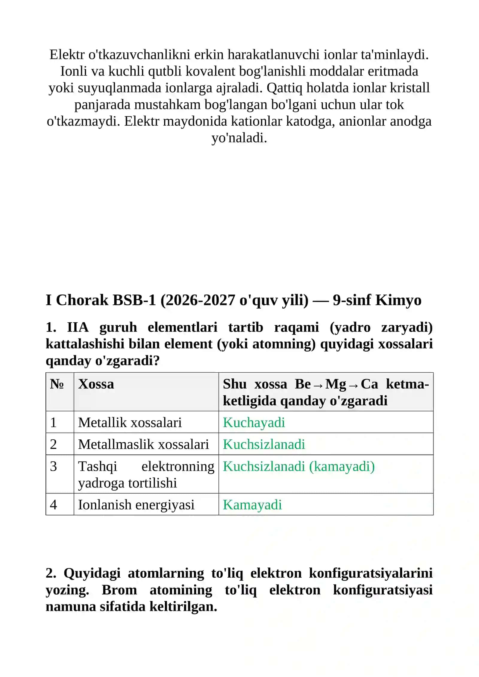 9-SINF KIMYO FANIDAN I CHORAK BSB-1 JAVOBLAR 2026-2027 o'quv yili 3