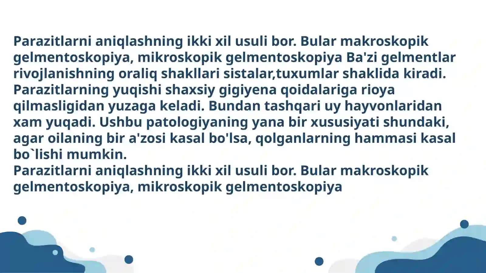 Parazitar kasalliklarni erta aniqlashda labarator diognostik tekshirish usullari ahamiyati 3