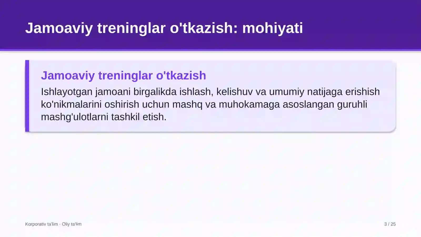 Korxonalarning yuridik xizmatlarida jamoaviy treninglar o'tkazish 3