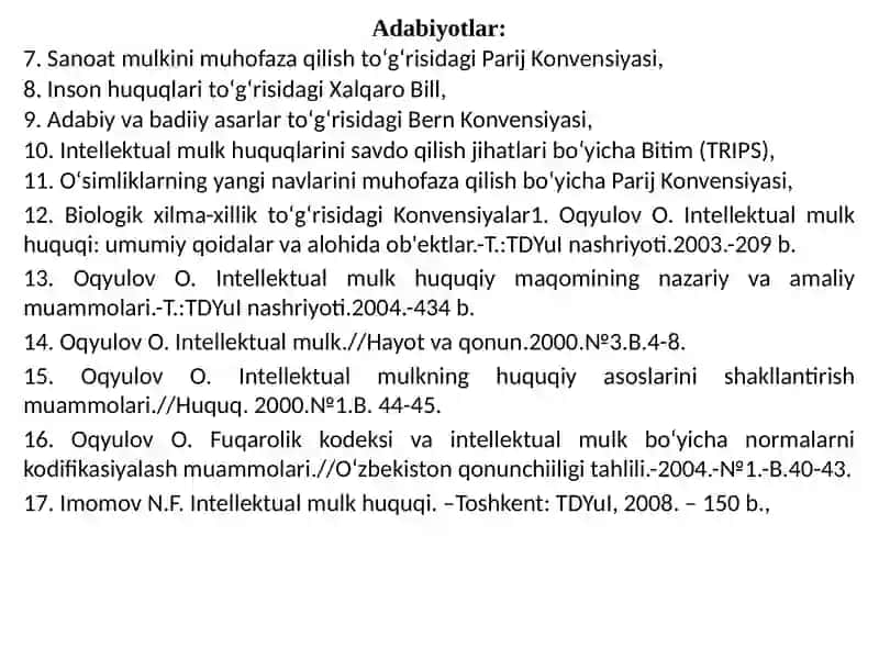 INTELLEKTUAL MULKHUQUQI VA UNING UMUMIY QOIDALARI 3
