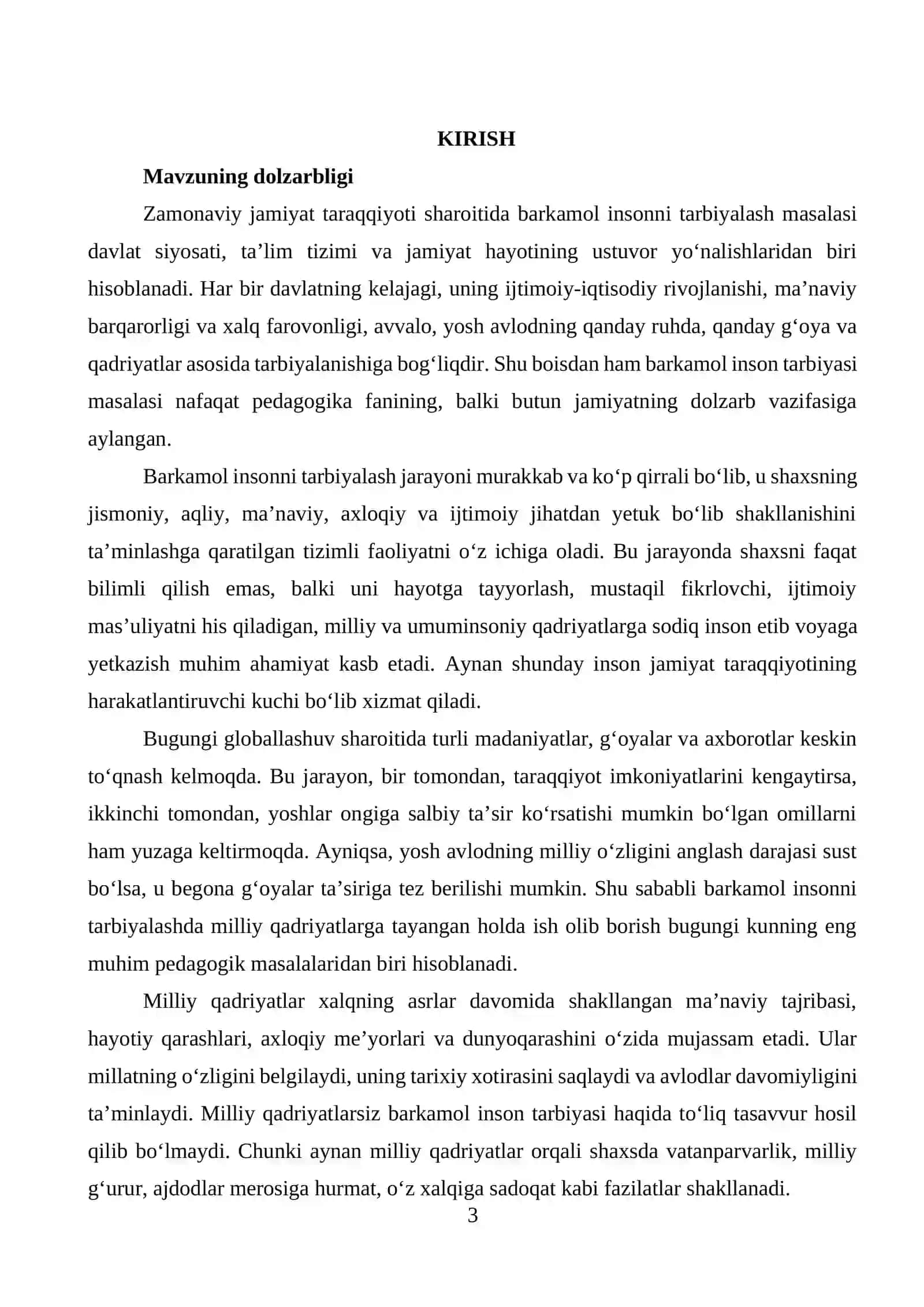 "Milliy Qadriyatların Barkamol Insonni Tarbiyalashdagi Oʻrni" Mavzusidan Yozgan Kurs Ishi 3