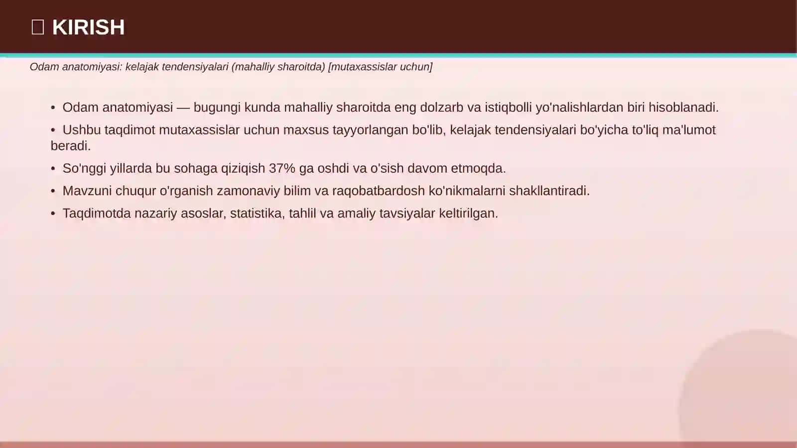 Odam anatomiyasi: kelajak tendensiyalari (mahalliy sharoitda) [mutaxassislar uchun] 3