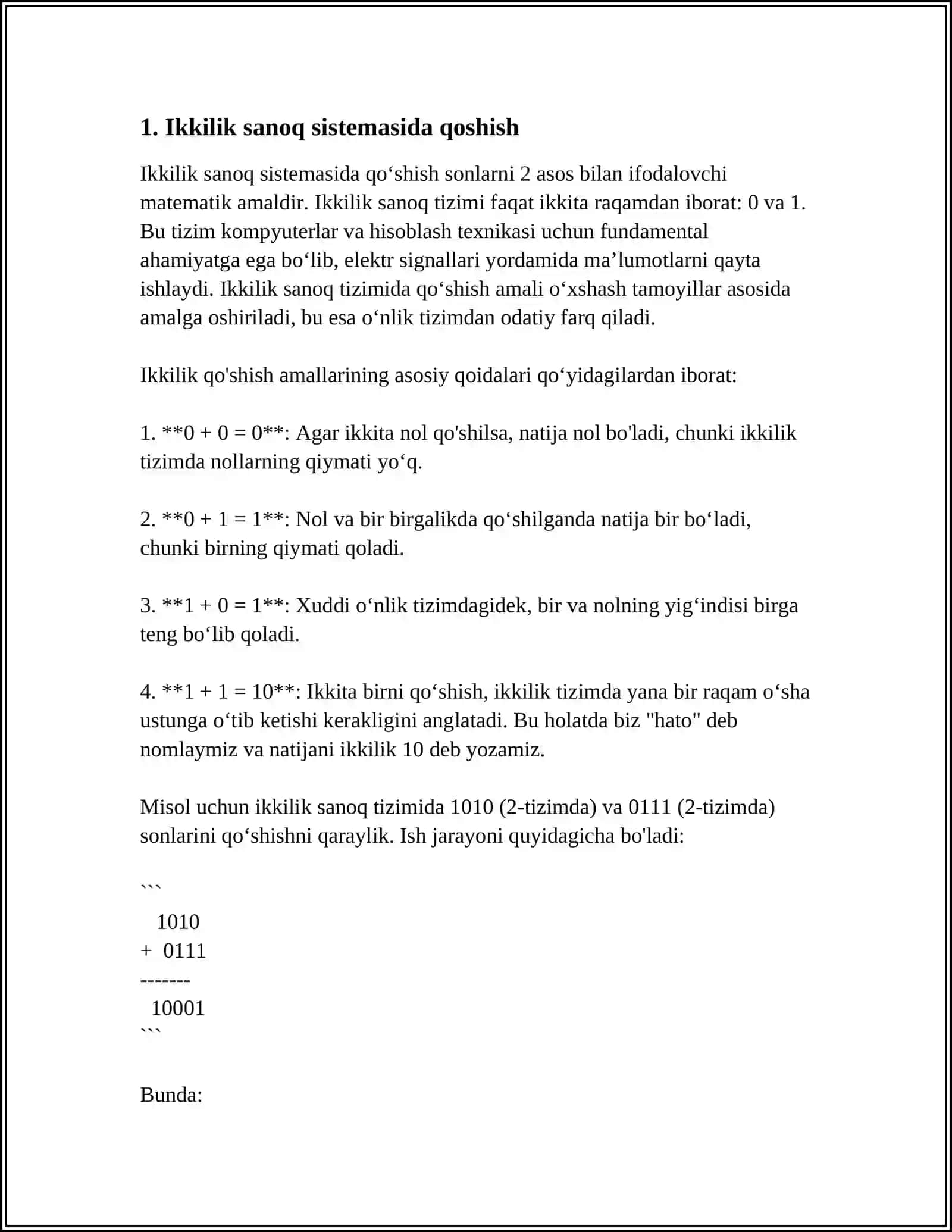 QOSHISH VA AYIRISHNING IKKILIK SANOQ SISTEMASI ASOSIDA AMALGA OSHIRILISHI 3