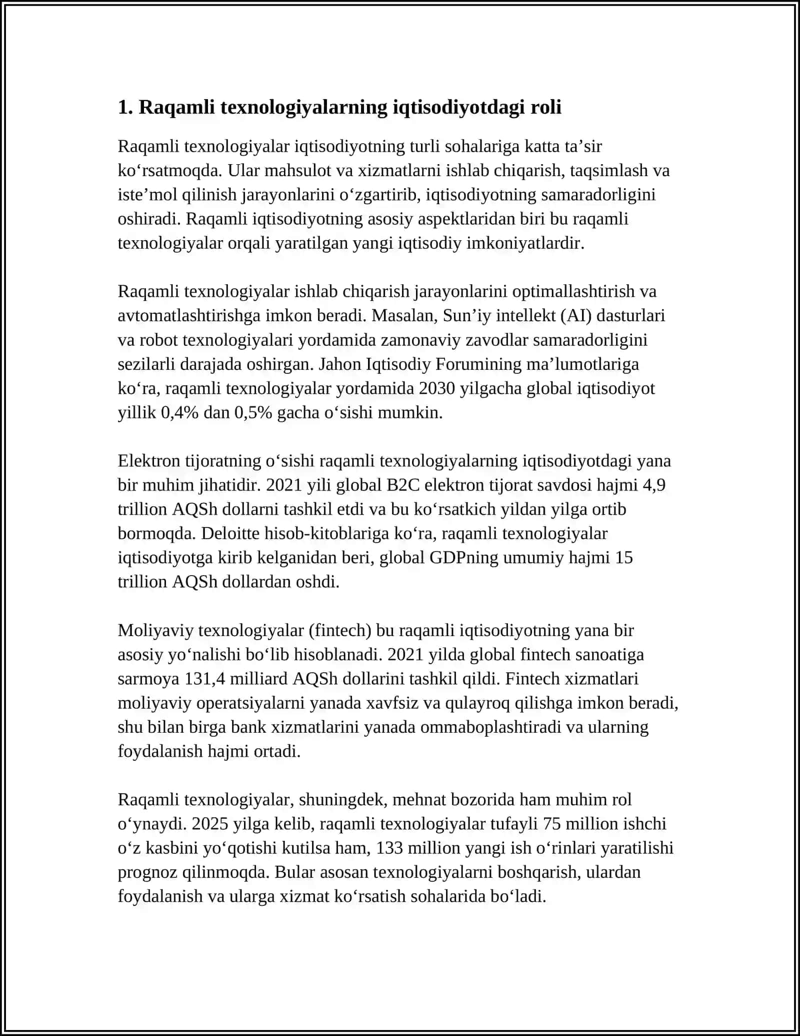 O'ZBEKISTONDA RAQAMLI IQTISODIYOT REFERAT 3