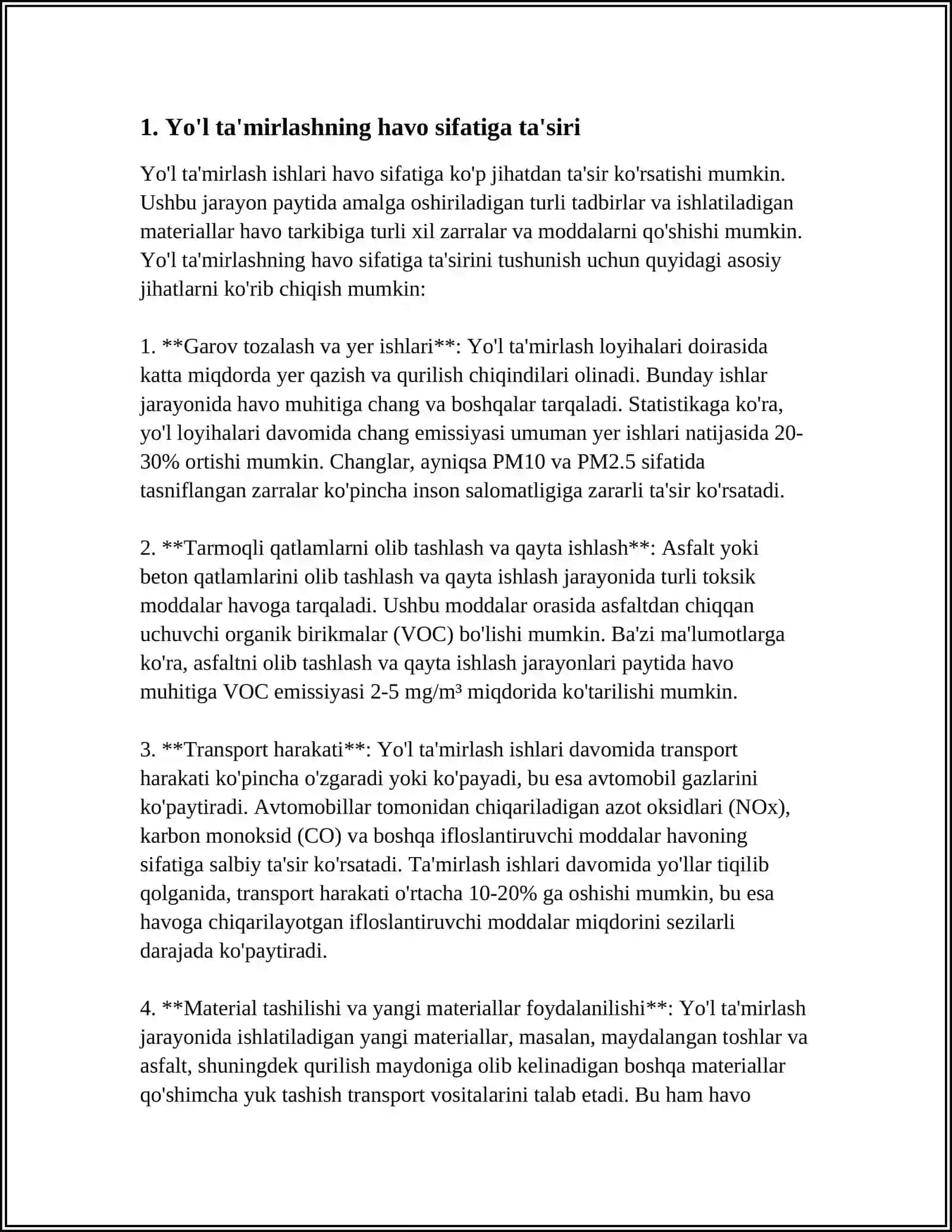 Yo'l ta'mirlashning havo sifatiga ta'siri 3