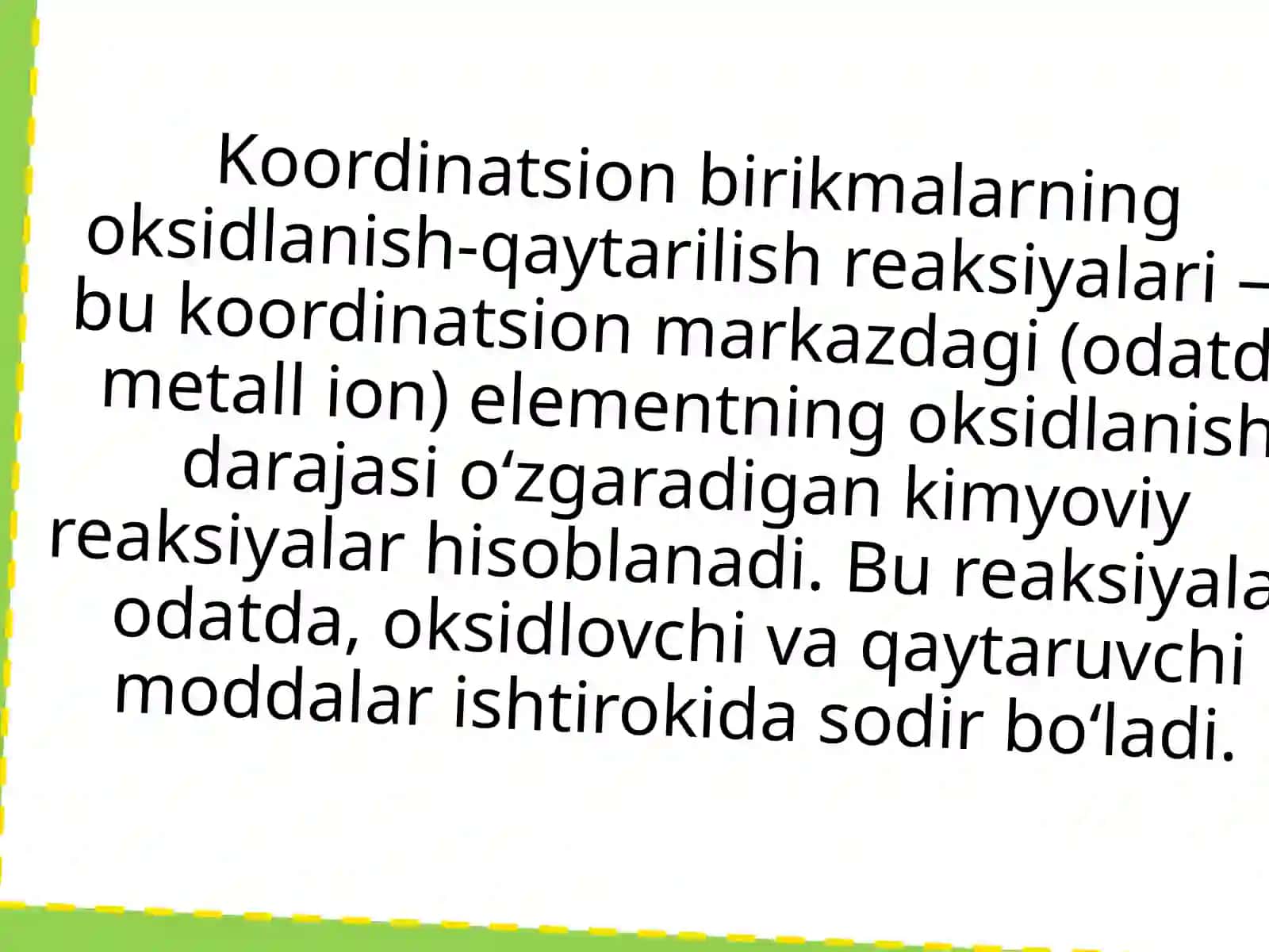 Koordinatsion birikmalarning oksidlanish-qaytarilish reaksiyalari 3