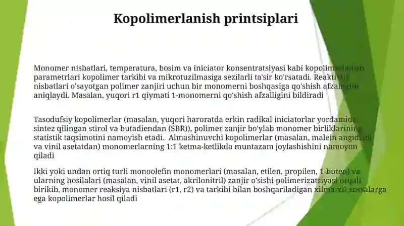 Monoolifenlar va ular hosilalarining polimerlari va sopolimerlari 3