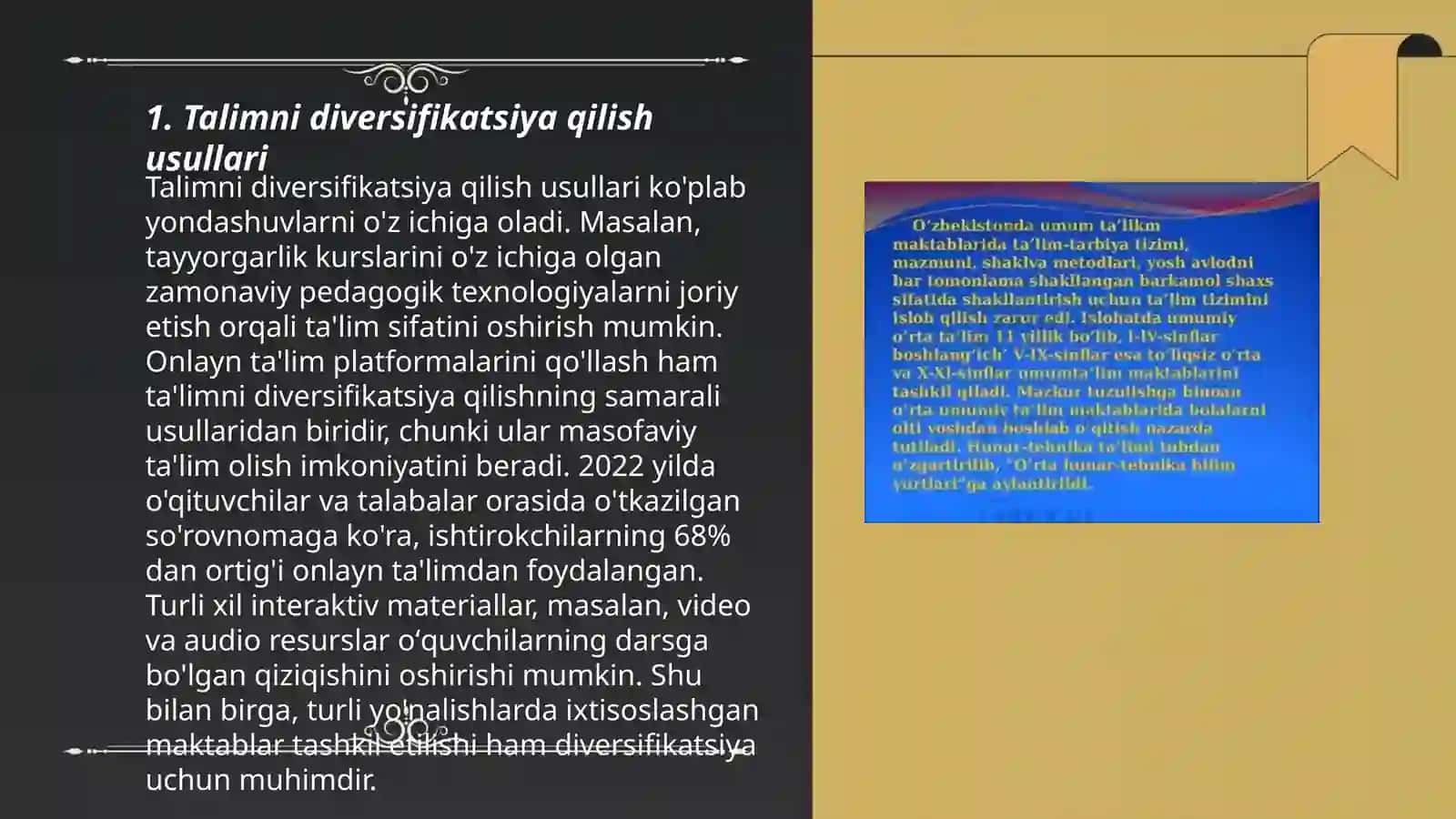 Talim sıfati,ochiqligi va samaradorligini oshirish uchun nostandart qarorlardan foydalanish 3