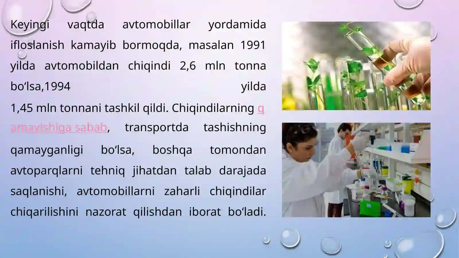 Kimyo fanining atrof muhitni himoya qilishdagi va ekologiya muammolarini hal qilishdagi roli 3