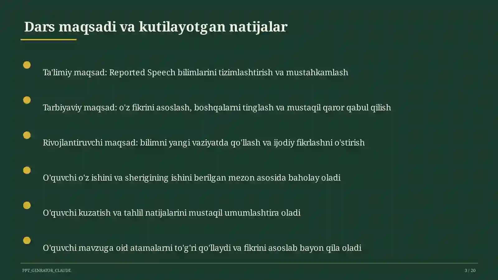 Ta'limiy maqsad: Reported Speech (9-sinf) 3