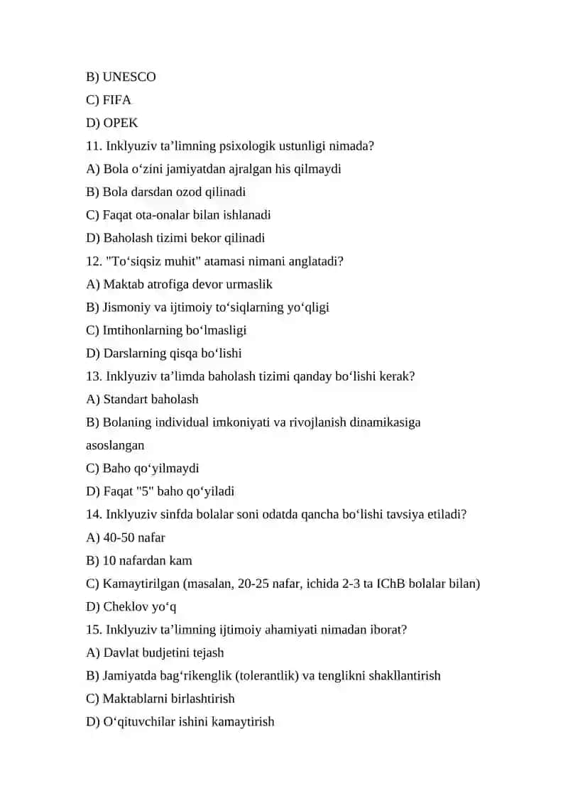 Inklyuziv ta’lim bo‘yicha test savollari       Inklyuziv ta’lim bo‘yicha test savollari 3
