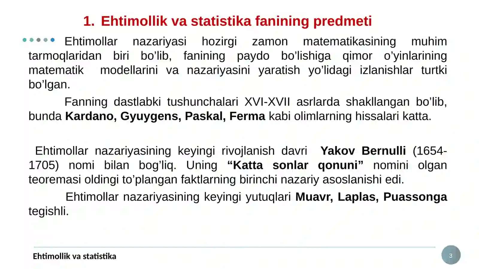 Ehtimollik vastatistika fani 3
