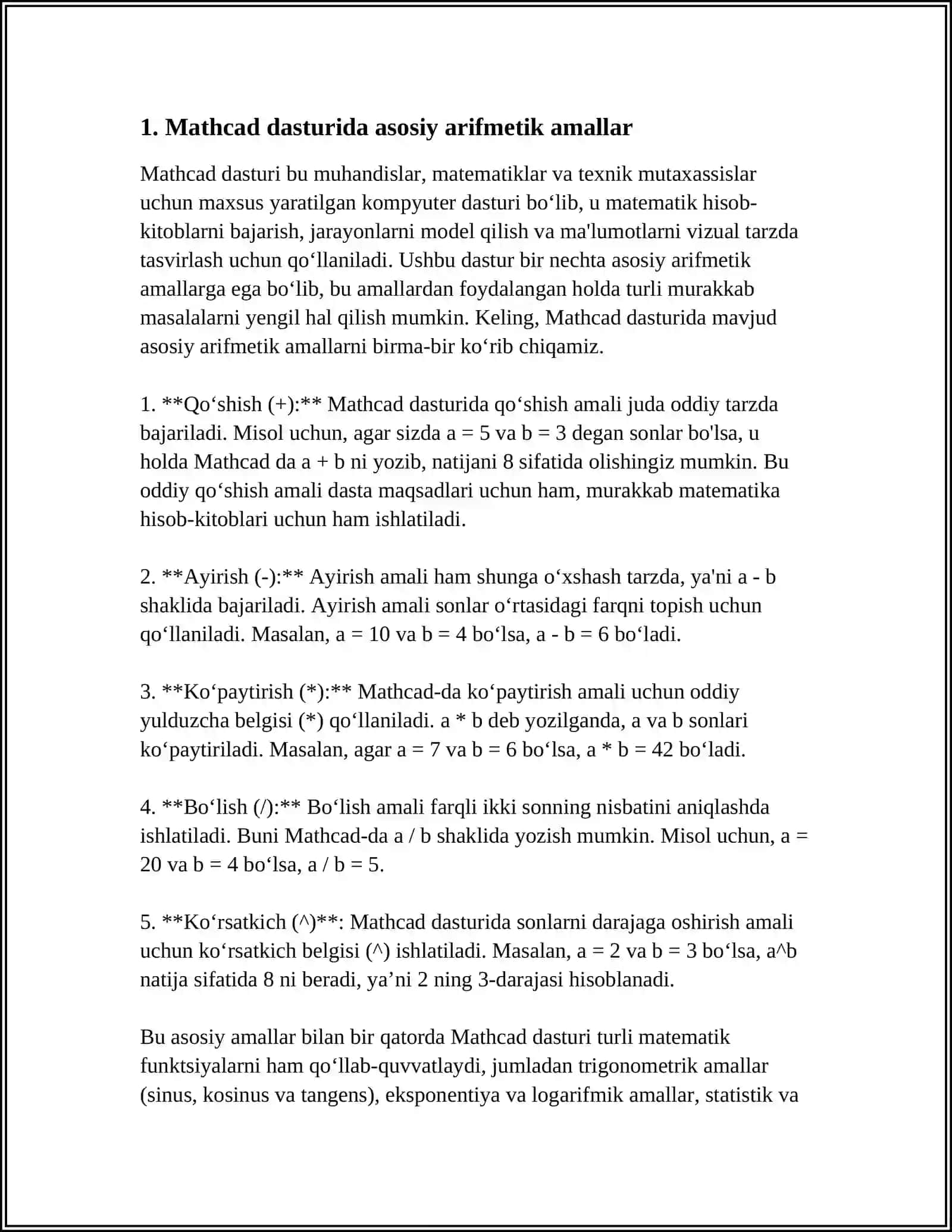 Mathcad Amaliy Dasturi va Uning Imkoniyatlari 3