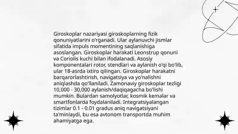 Giroskoplar, o'zgaruvchan massali jismalr harakati va reaktiv harakat 3
