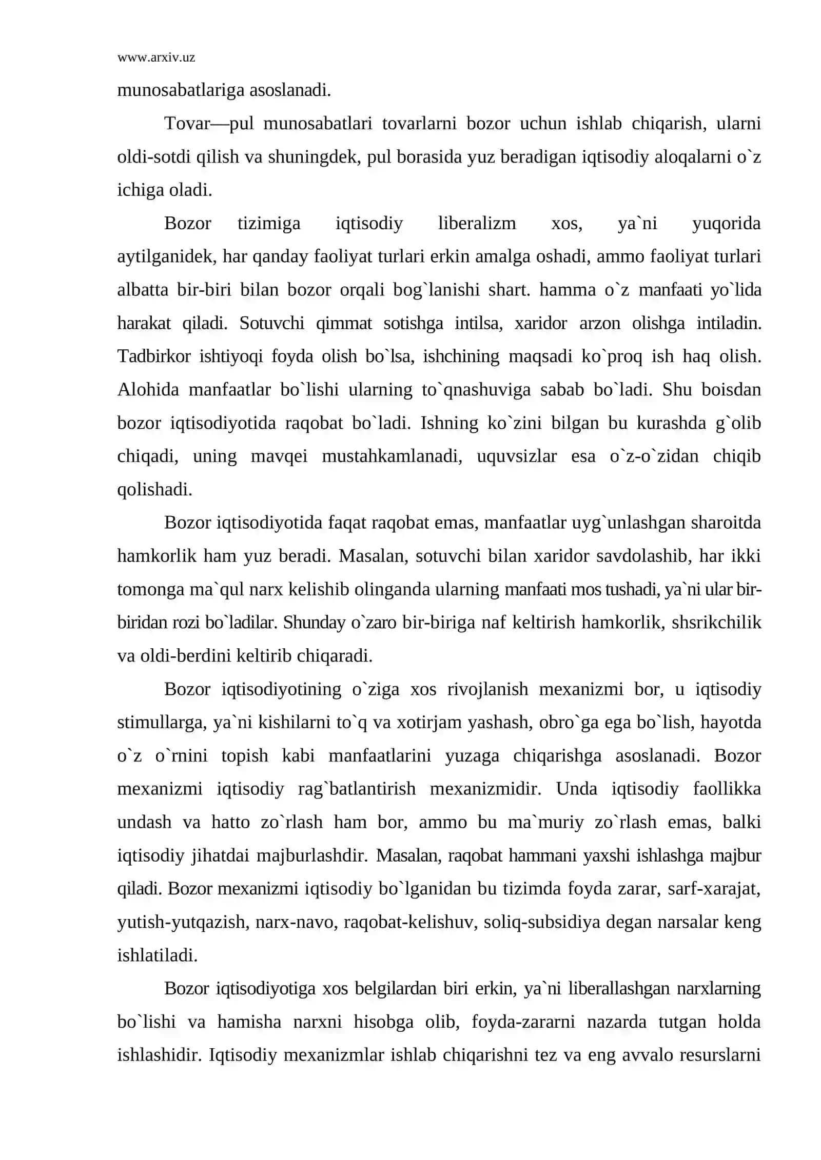 Bozor iqtisodiyotining belgilari 3