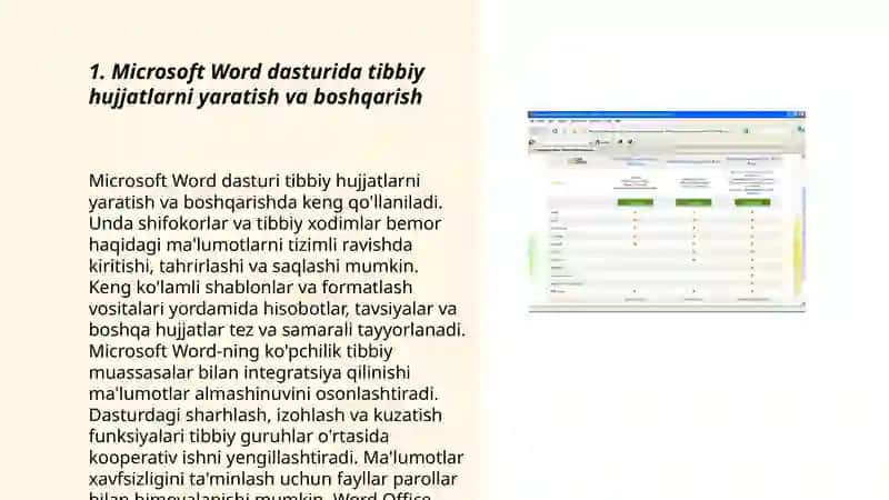 Tibbiyotda kasbiy faoliyatni tashkil etishda Microsoft Office dasturlar paketidan foydalanish 3