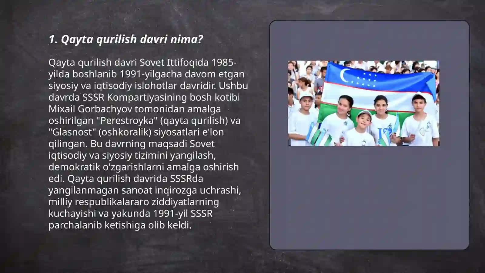 Qayta qurilish yillarida O'zbekistondagi ijtimoiy-siyosiy vaziyat 3