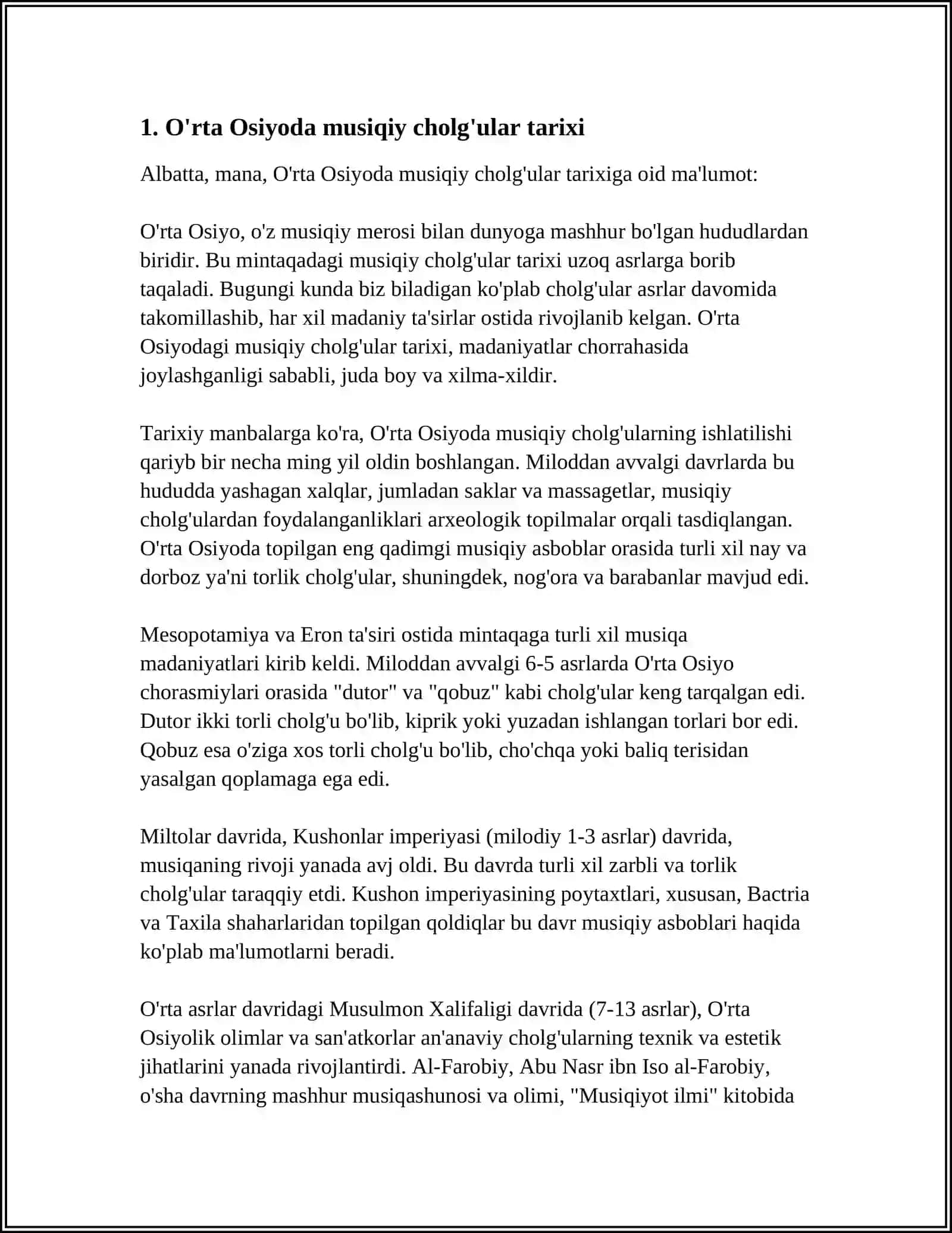 MUSIQIY CHOLG'ULARNI TASNIFLASH TIZIMI. O'RTA OSIYODA MUSIQIY CHOLG'ULAR TASNIFOTI 3