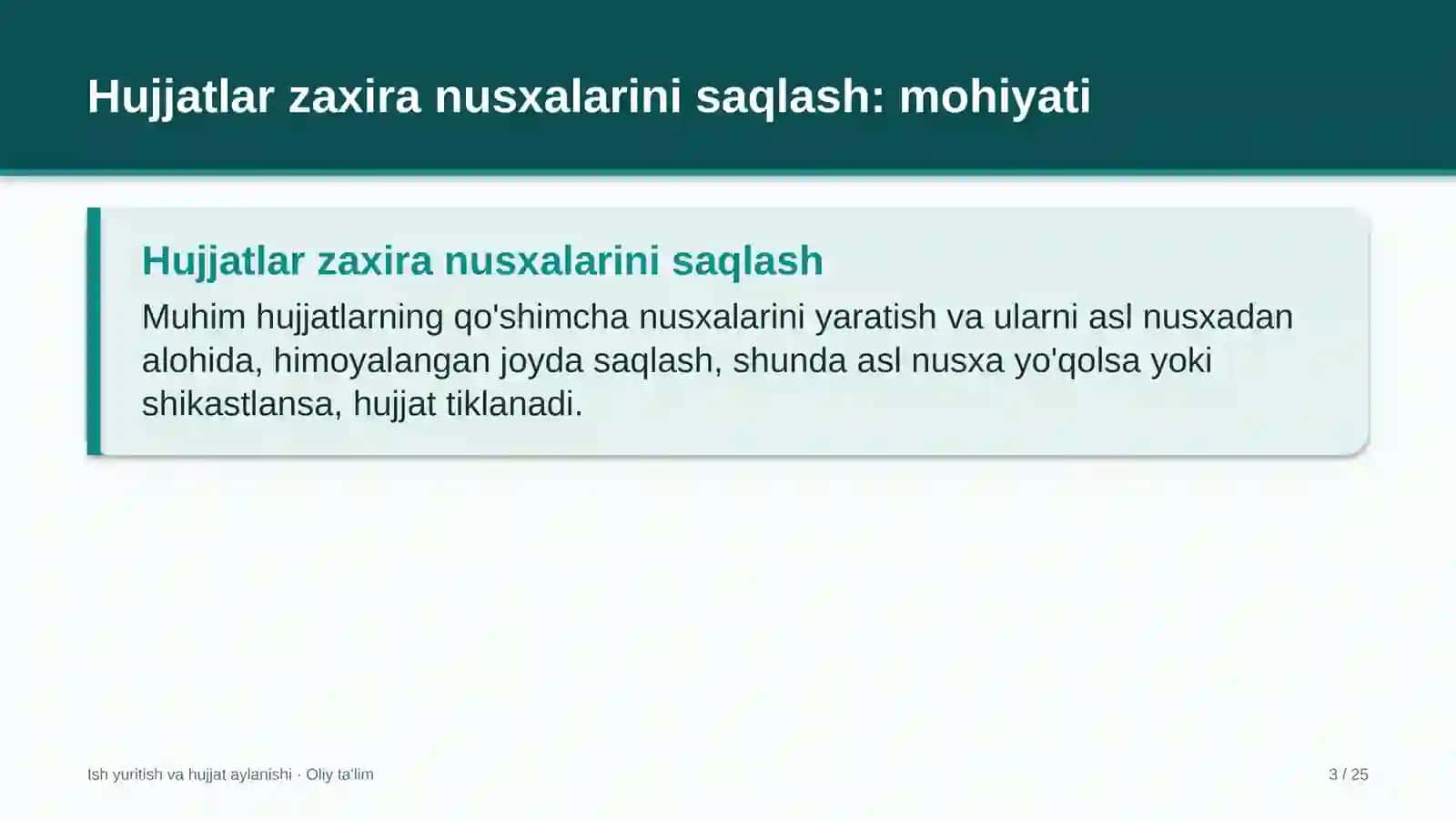 Ish Yuritish va Hujjat Aylanishi · Oliy Ta'lim 3