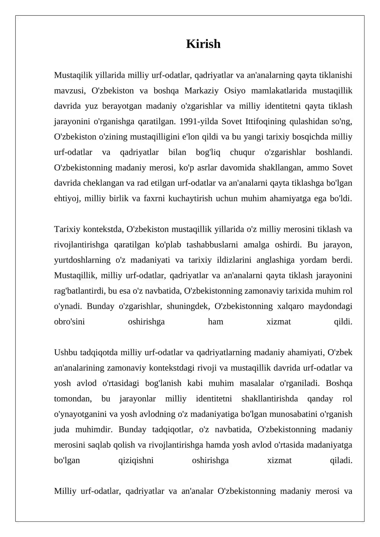 MUSTAQILIK YILLARIDA MILLIY URF-ODATLAR, QADRIYATLAR VA AN'ANALARNING QAYTA TIKLANISHI 3