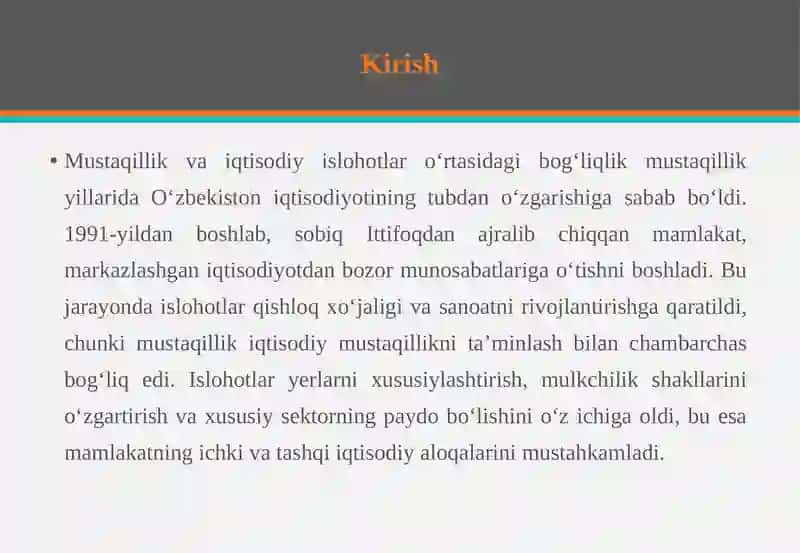 Mustaqillik yillarida qishloq xo‘jaligi va sanoat sohasidagi o‘zgarishlar 3