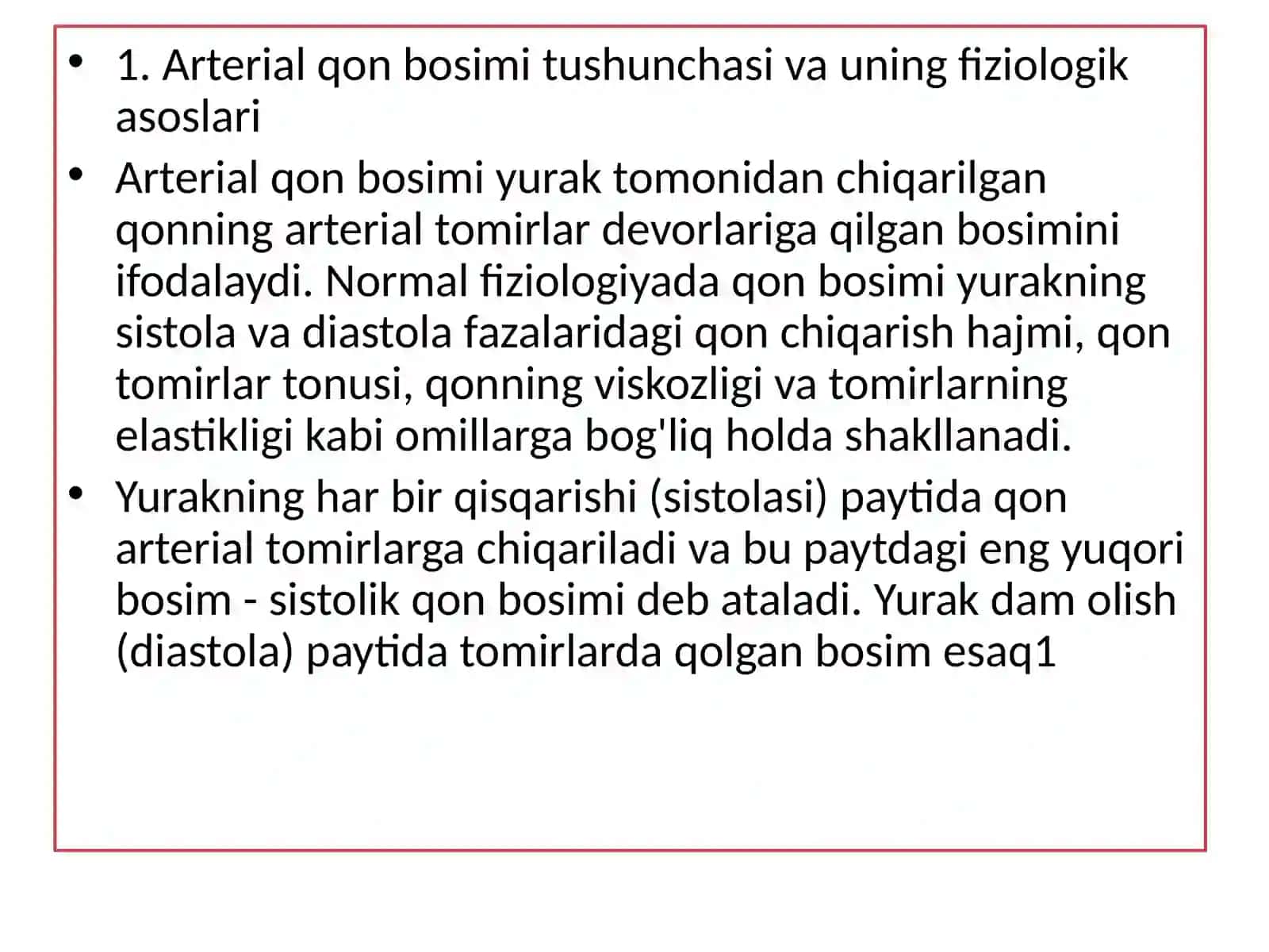 Davolash ishi fakulteti talabasi Nu'monov Behruzbek "Arterial qon bosimi va periferik pulsni tibbiyotdagi ahamiyati" 3