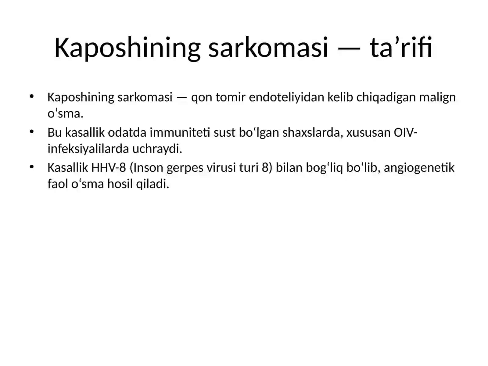 Kaposhining sarkomasi. Ekzema Kaposhi. IFA va PZR diagnostik usullarning dermatovenerologiyada qo‘llanilishi 3