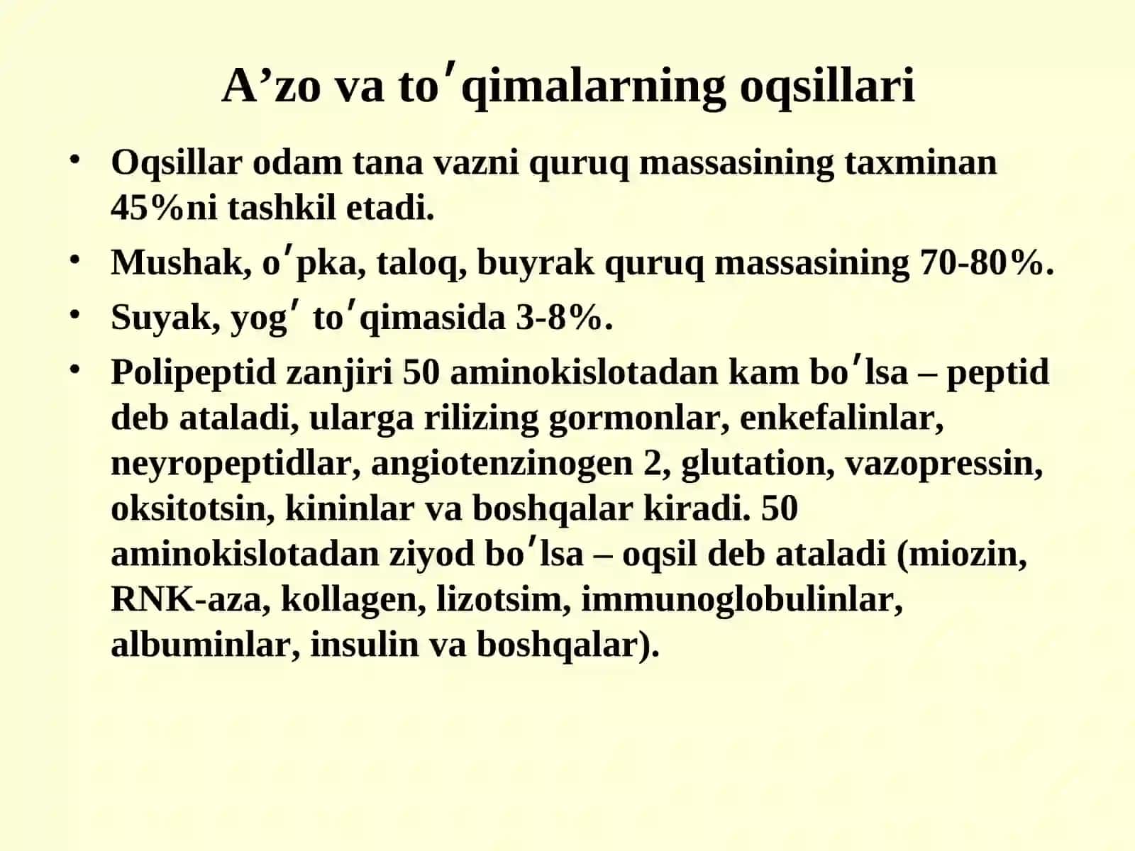 Oqsillar yuqori molekulali azot saqlovchi organik moddalar 3