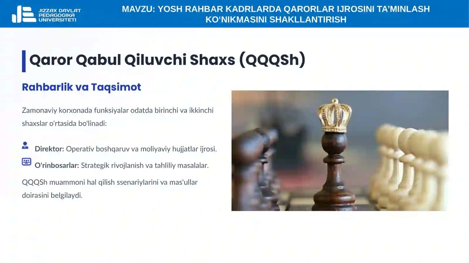 20-mavzu. Yosh rahbar kadrlarda qarorlar ijrosini ta’minlash ko‘nikmasini shakllantirish 3