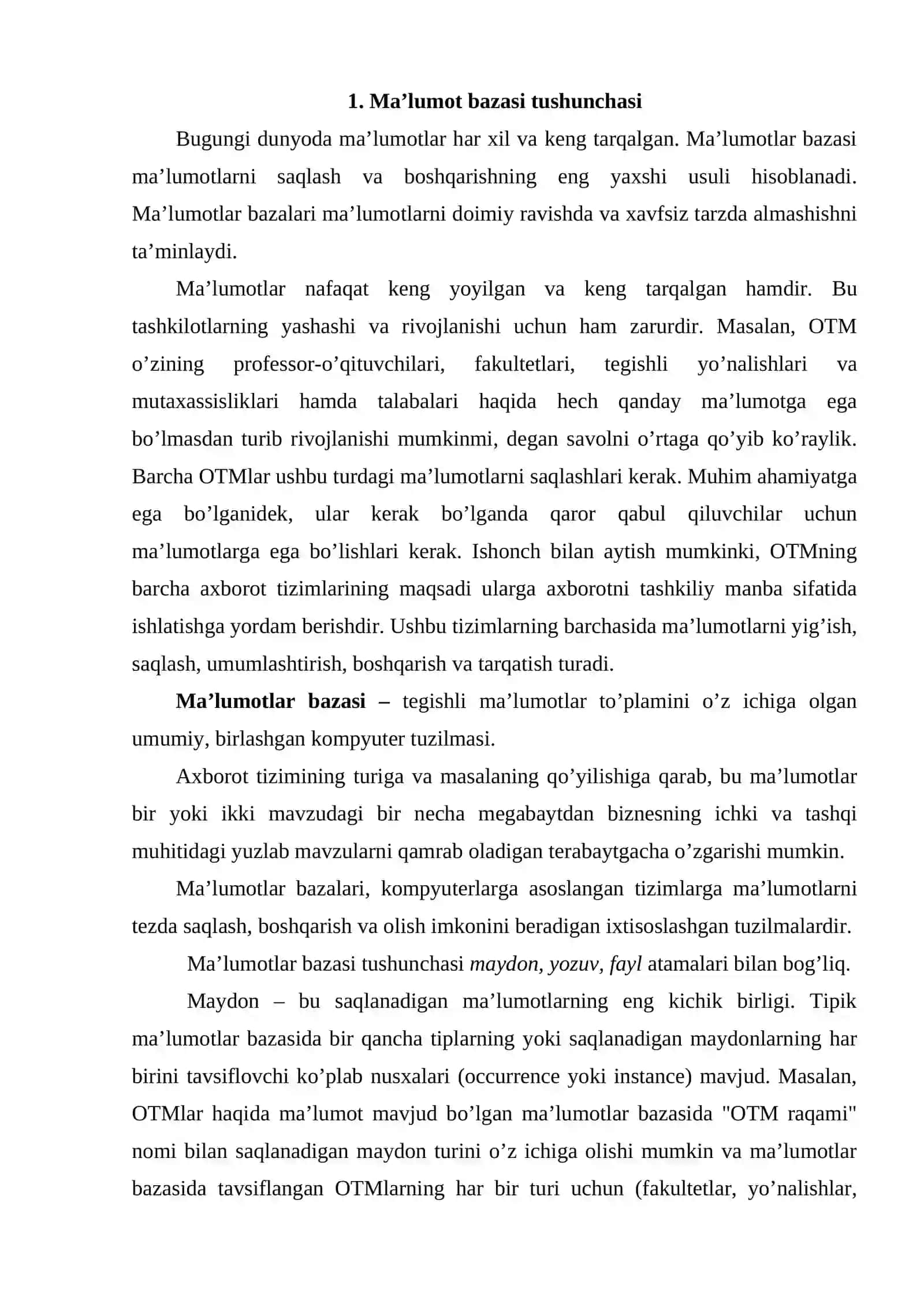 Mehmonxona malumotlar bazasini loyihalash mavzusida kurs ishi 3