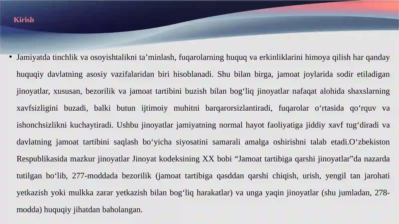 Bezorilik va jamoat tartibini buzish jinoyatlari huquqiy tahlili 3
