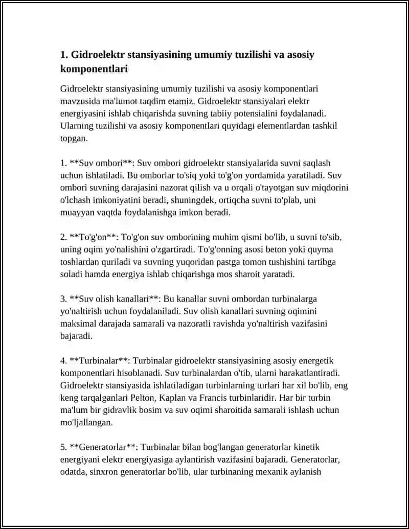GIDRO ELEKTR STANSIYALARI 6-MAVZU 3