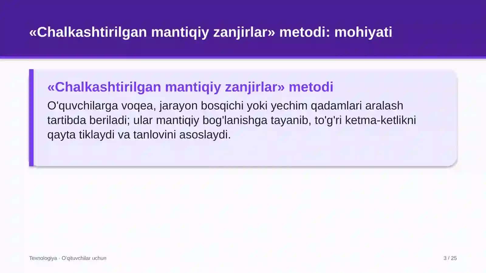 texnologiya darslarida chalkashtirilgan mantiqiy zanjirlar metodidan foydalanish 4487 3