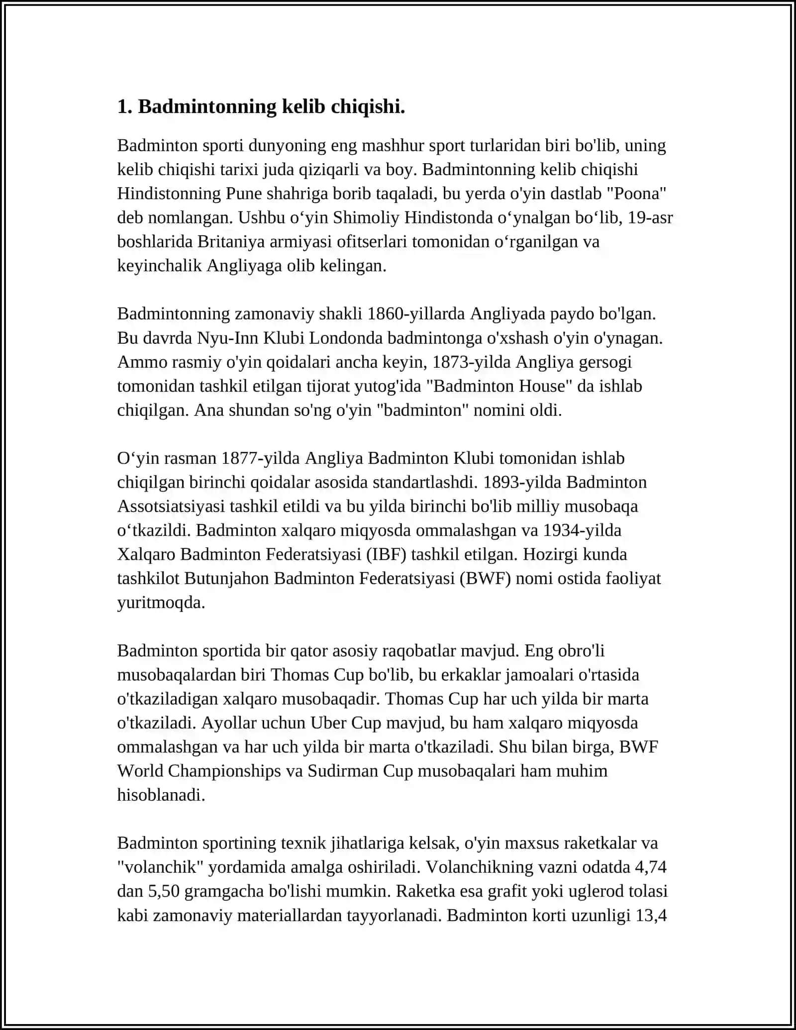 BADMINTON SPORT TURINING KELIB CHIQISHI VA RIVOJLANISHI TARIXI 3