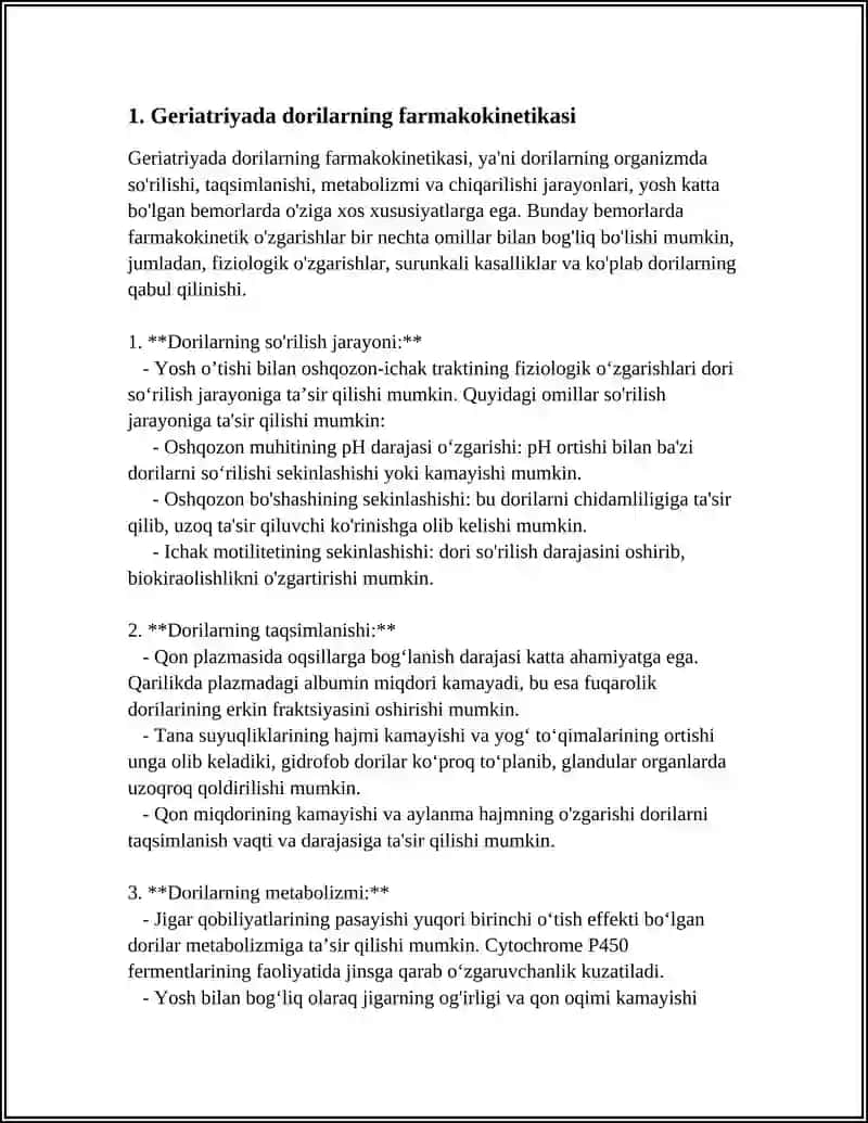 GERIARTIYA AMALIYOTIDA QOʻLLANILADIGAN DORILAR XAQIDA UMUMIY MAʼLUMOT 3