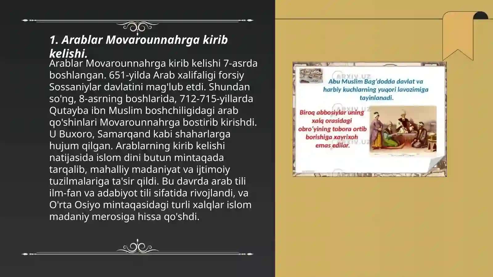 Arablar Movarounnahrga kirib kelishi 3