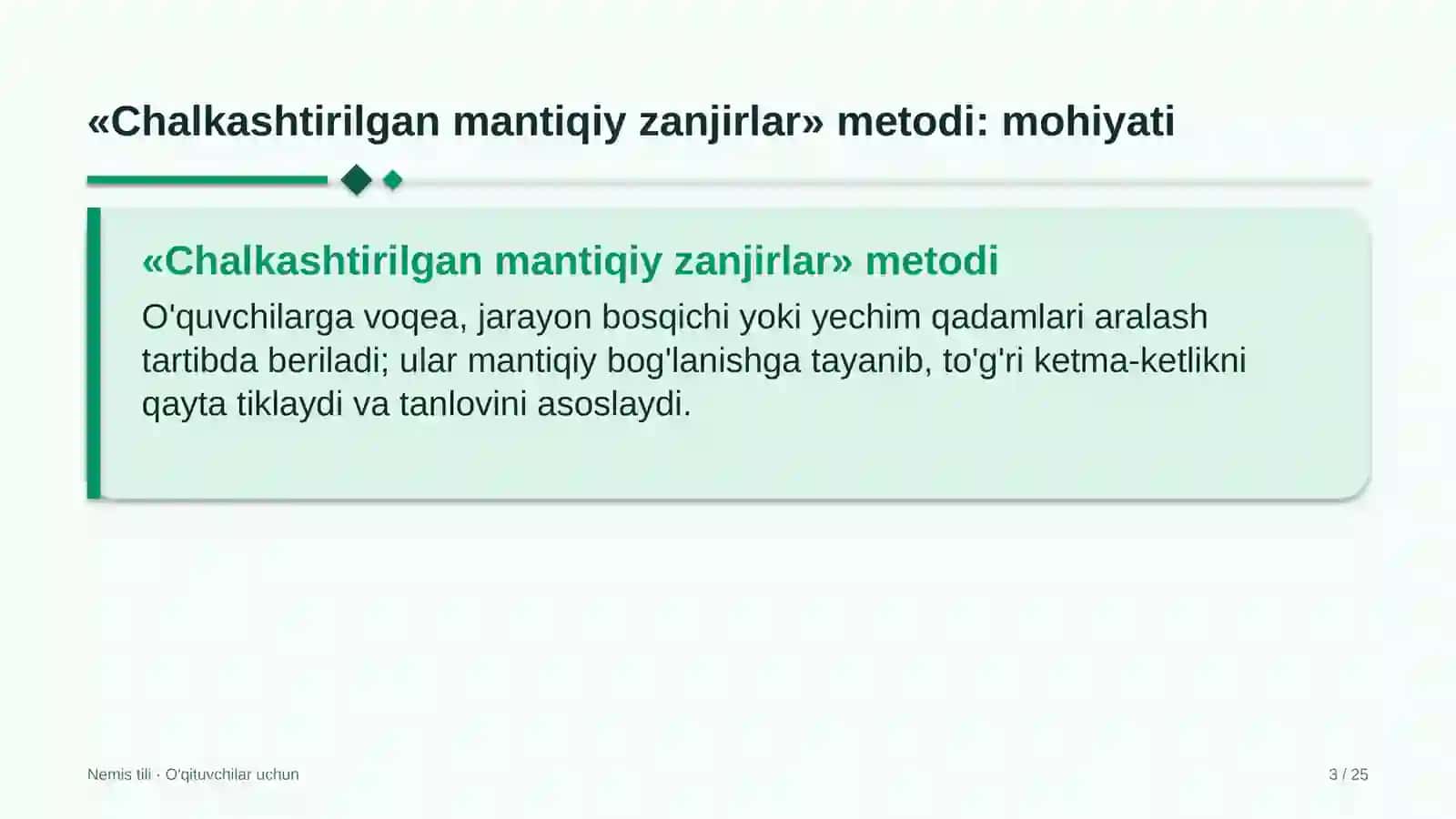 nemis tili darslarida chalkashtirilgan mantiqiy zanjirlar metodidan foydalanish 9561 3