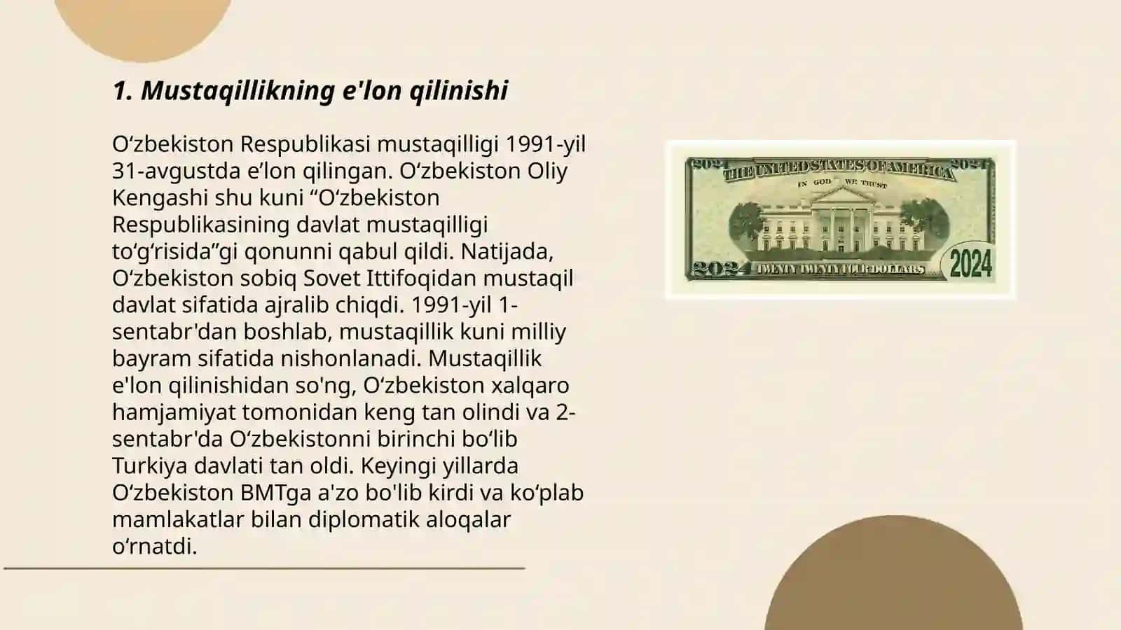 Mustaqil O'zbekiston Respublikasi tashkil topishining tarixiy ahamiyati 3