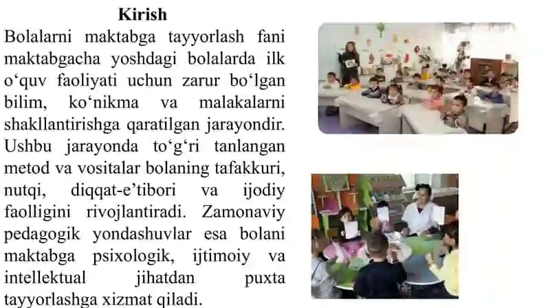 Bolalarni maktabga tayyorlash fanlarini oʻqitish metod va vositalari 3