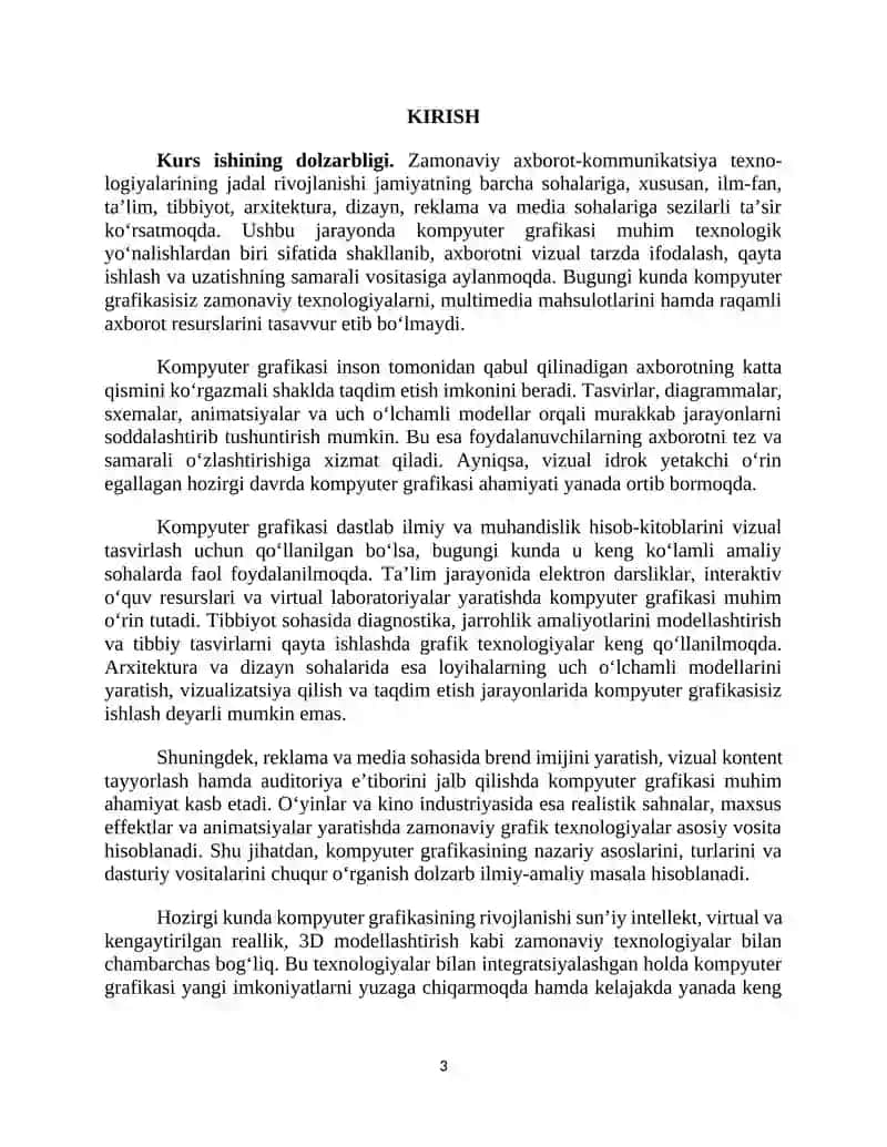 KOMPYUTER GRAFIKASINING ROLI VA UNING AMALIY SOHALARDA QO‘LLANILISHI MAVZUSI 3