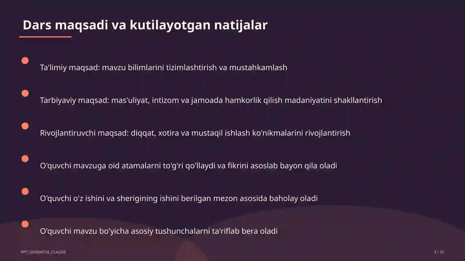 Sinf soati va tarbiyaviy tadbirlar (1–11) — o'qituvchilar uchun 3