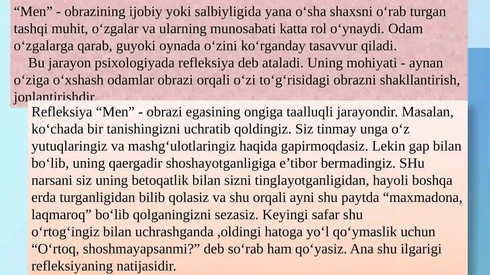 Men obrazi va o’z-o’zini baholashda  Tengdoshlari va Katta yoshdagilarning ta’siri 3