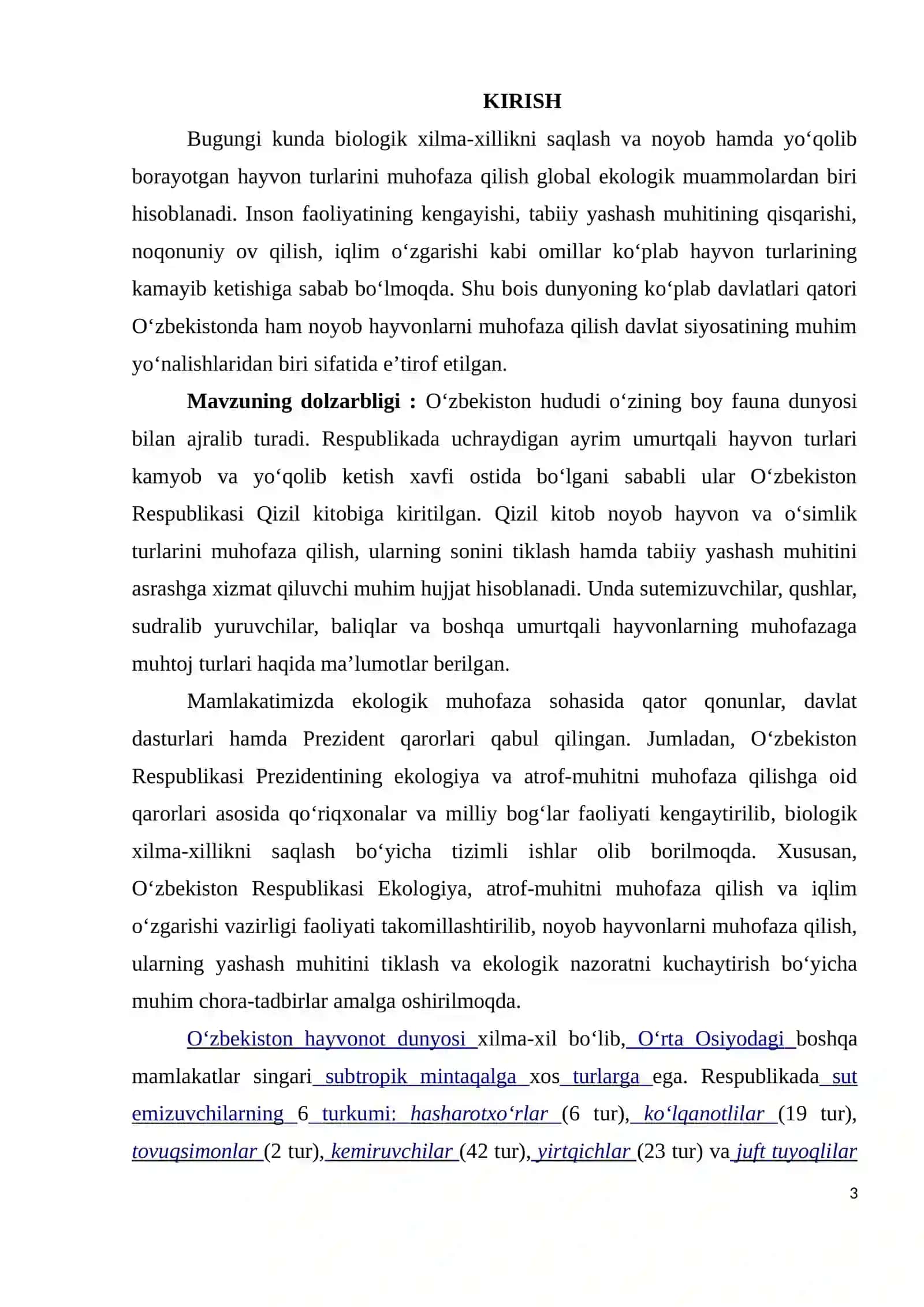 Noyob va yoʻqolib borayotgan hayvonlarni muhofaza qilish masalalari 3