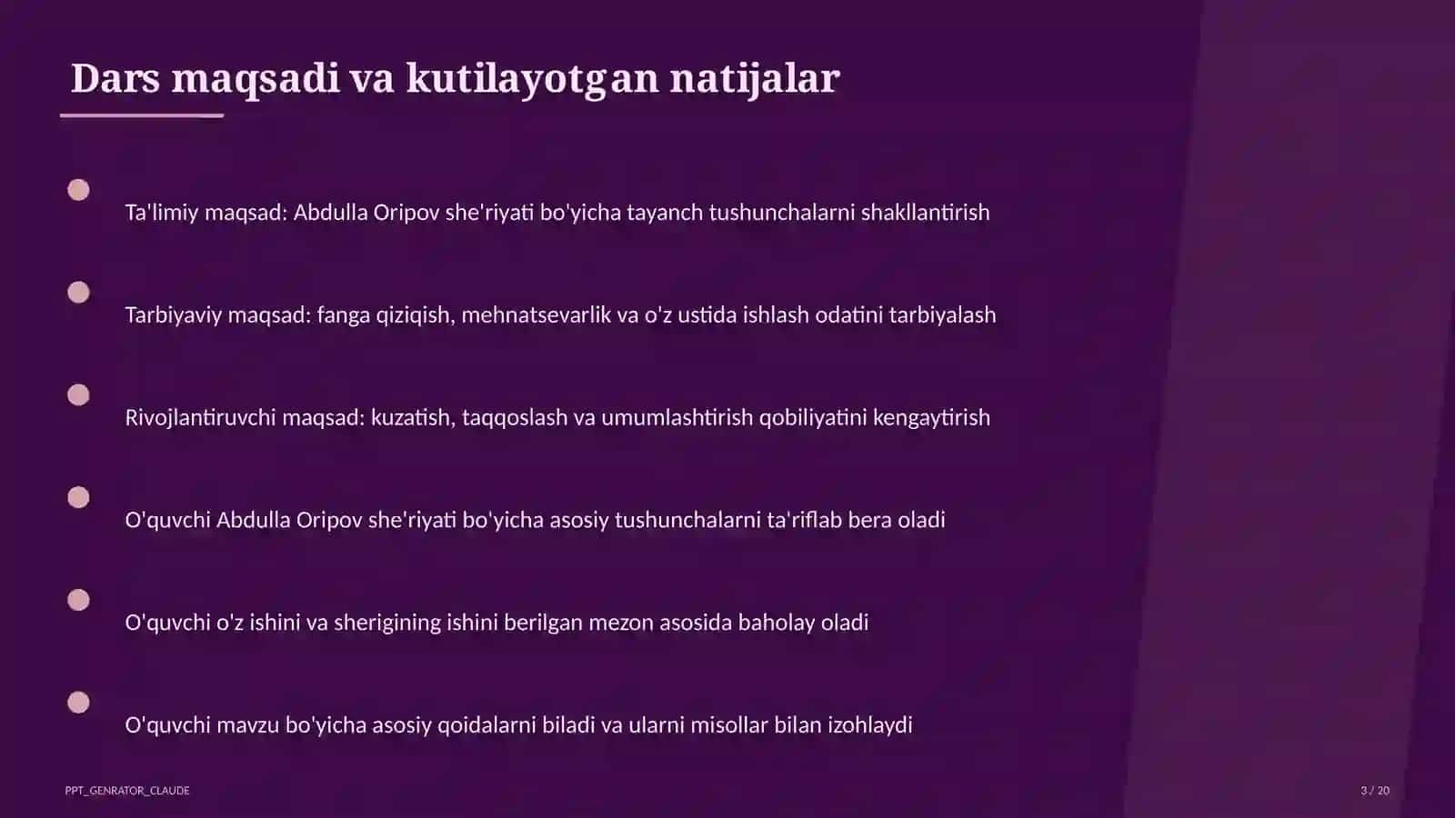 Abdulla Oripov she'riyati (9-sinf) 3